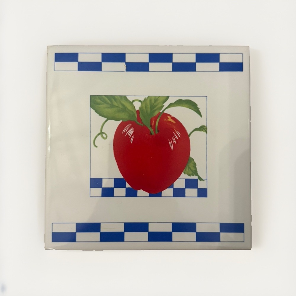 Vintage Retro Kitchen Tomatoes Tile Trivet Cork Backing 6"